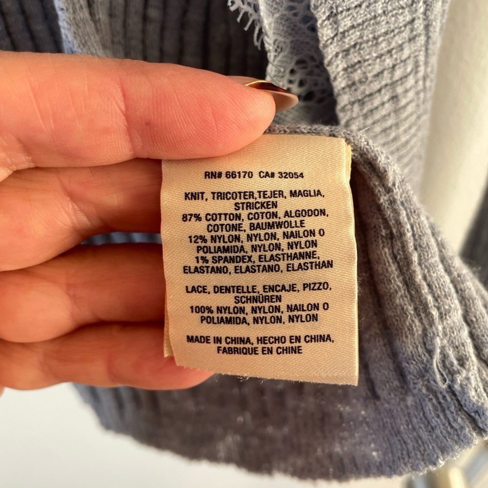 Anthropologie Knitted & Knitted Light Gray Open Ribbed Cardigan Lace Trim S - Picture 8 of 9